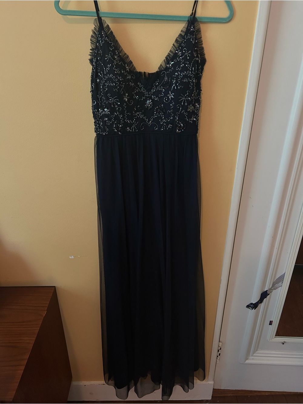 Navy Beaded V-Neck Maxi Dress